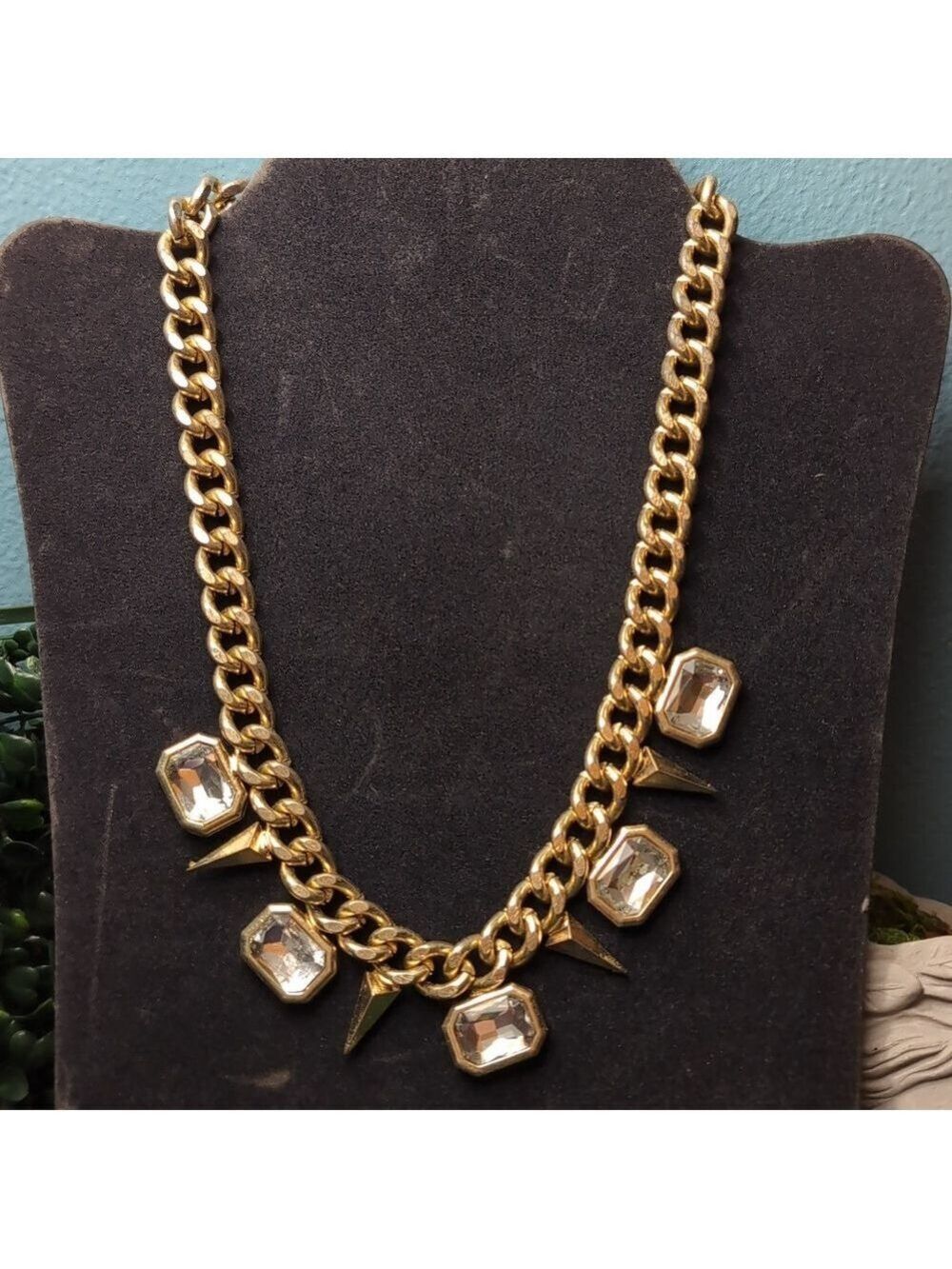 Gold and Silver Necklace with Crystal Pendants - Picture 4 of 7